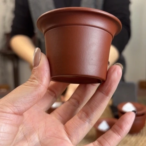 紫砂花盆大红袍小可爱全手工外口7高5