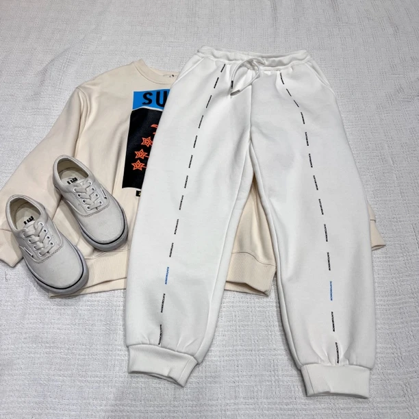 10160高端童装时尚百搭秋冬新品加绒卫裤C6-1-3男士休闲裤白色