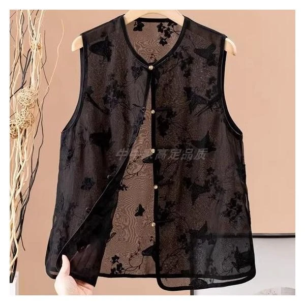【唐装盘扣】中式国风盘扣新款背心重工坎肩无袖欧根马甲刺绣上衣