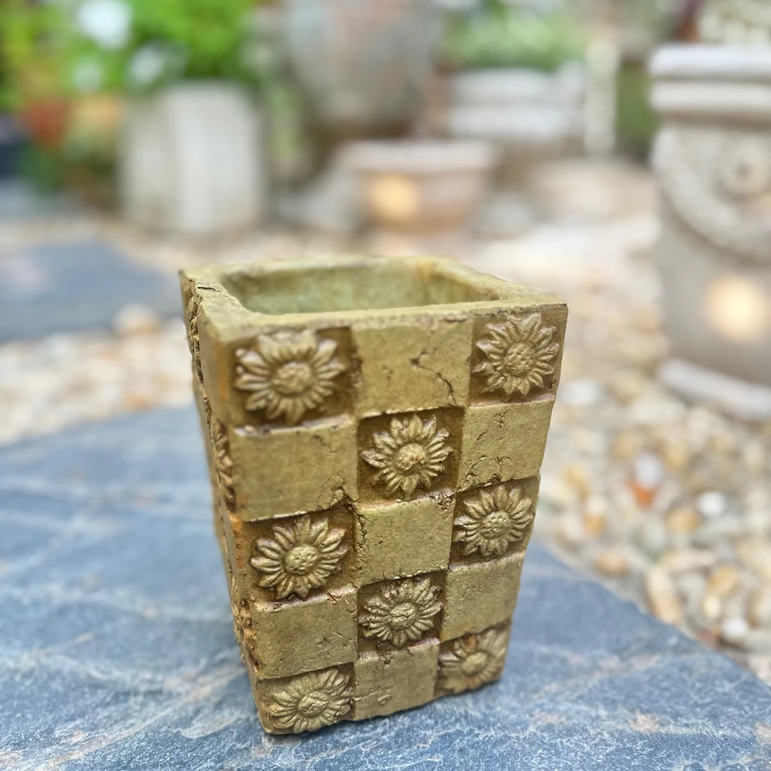 【南乔花园】复古粗陶方口做旧向日葵花盆适合老桩悬崖桩植物装饰