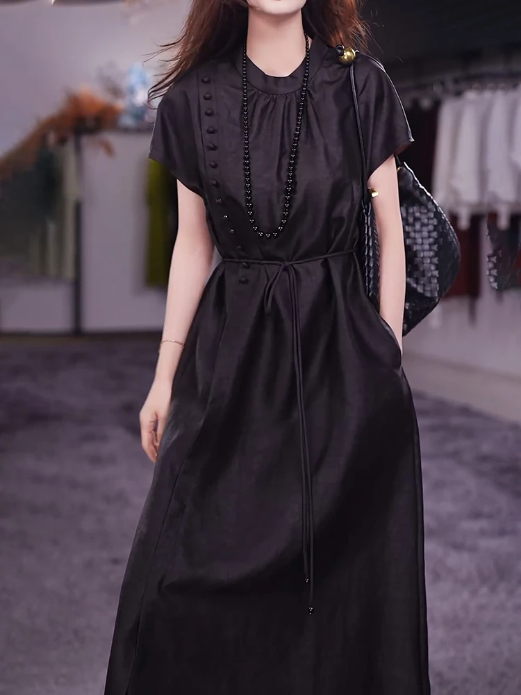 复古国风简约不显肚子a字裙2025新典雅中年贵夫人收腰显瘦连衣裙