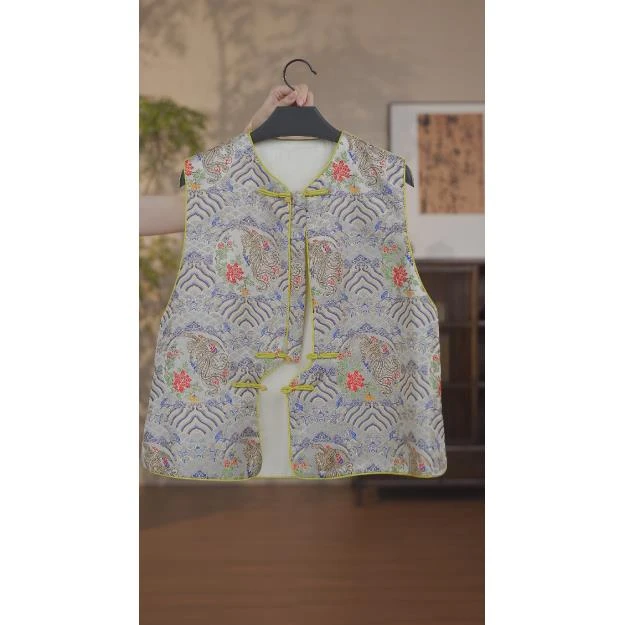 GONG QUE  新中式国风宋锦拼接醋酸AB面马甲 241115