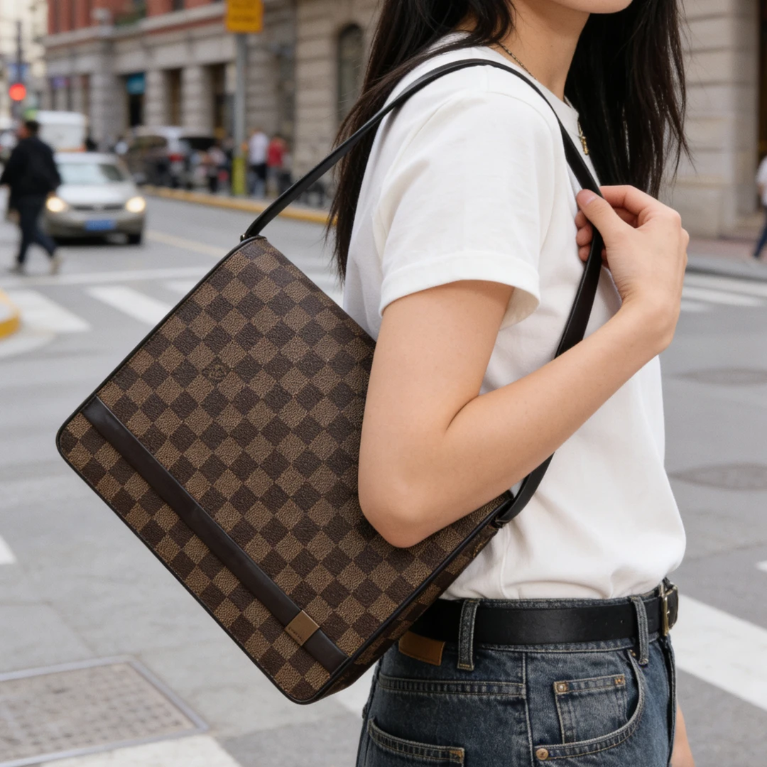 95新 LouisVuitton/路易威登 表参道棕棋盘格单肩包23155833