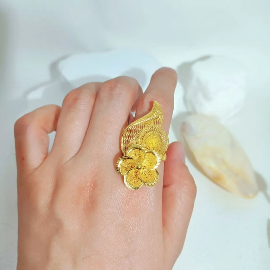 合金戒指 قاپلىما ئالتۇن 戒指气质轻奢时尚百搭复古金色中古素款