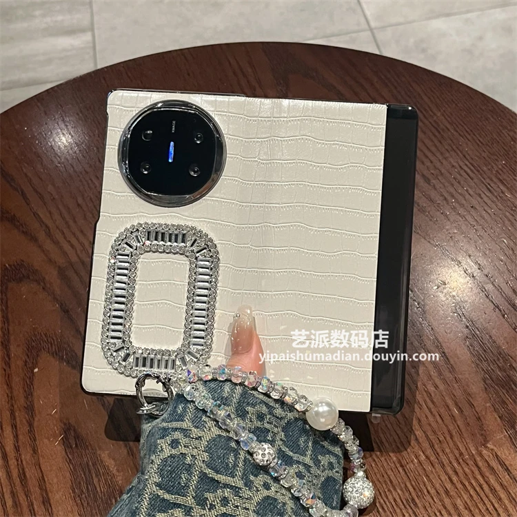 适用华为MateX5/X6折叠屏典藏版手机壳鳄鱼纹水钻手链翻盖皮套女