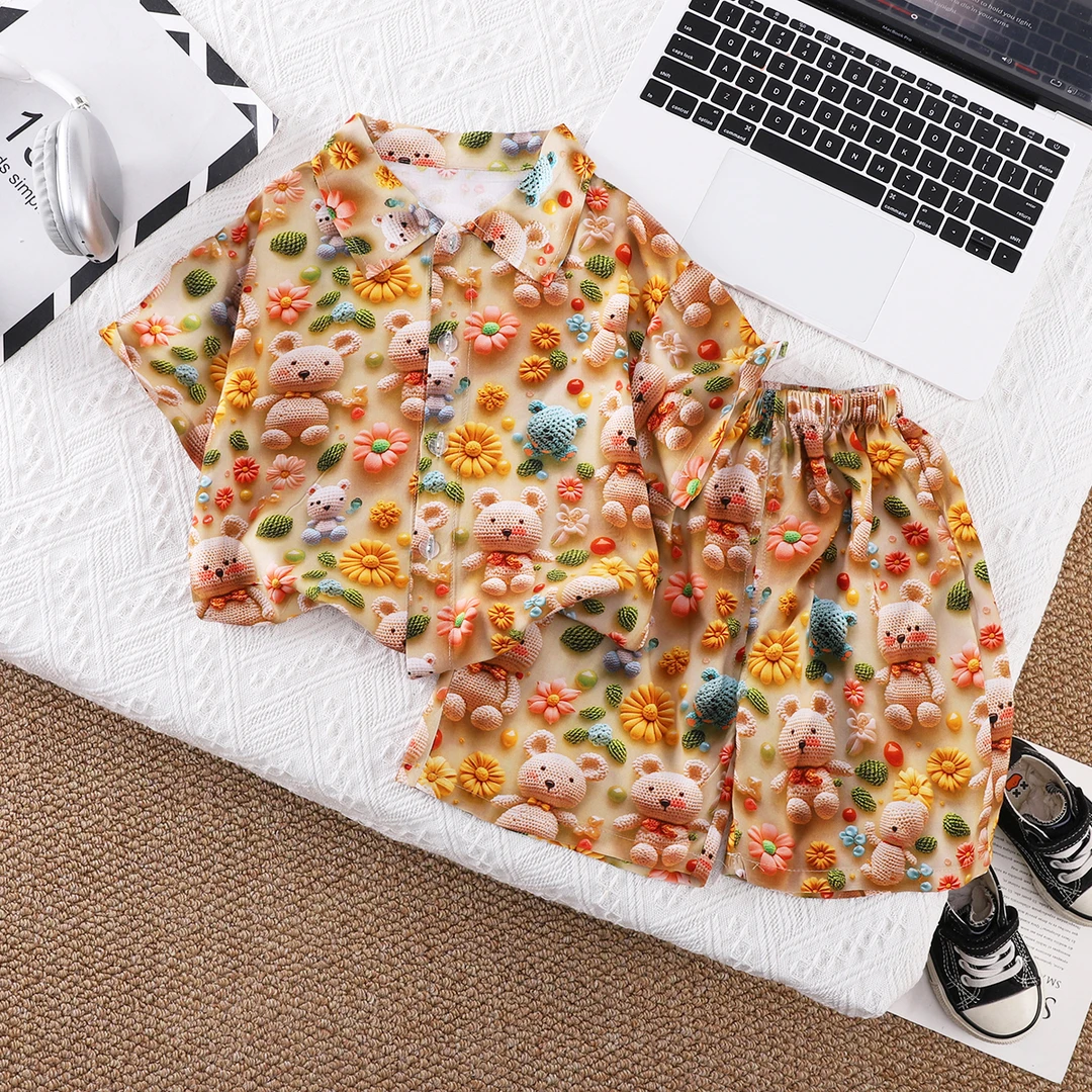 3D立体衬衫夏季男童时尚短袖套装2025新款儿童装小童洋气休闲夏季