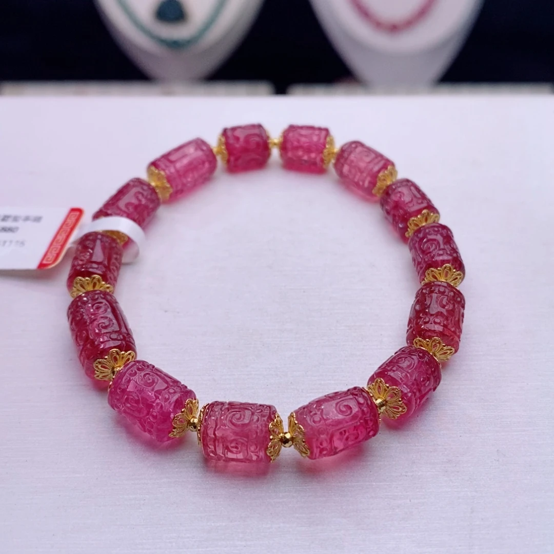 18K金镶嵌手链碧玺回纹桶珠手链yy