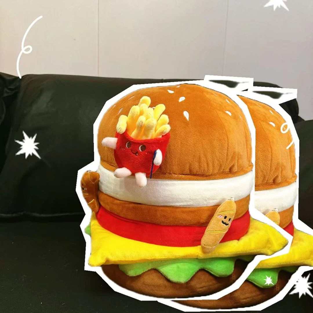 新款双层巨无霸汉堡软包收纳小凳子收纳筐手工客厅可爱幼儿园家用