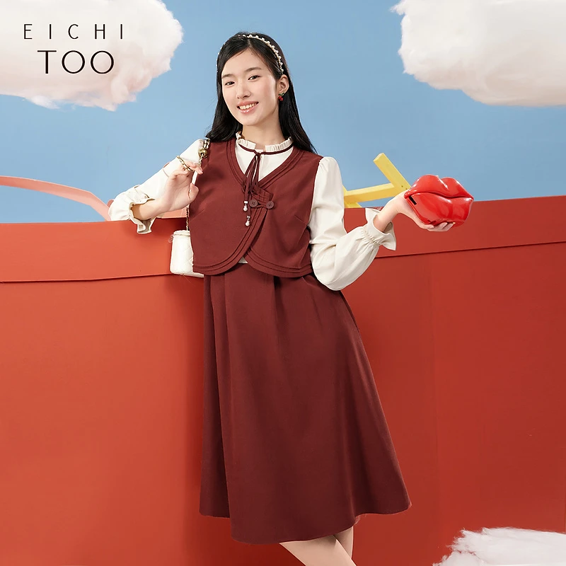 A爱居兔春季新年氛围感时尚假两件长袖连衣裙EQLCJ1P009A