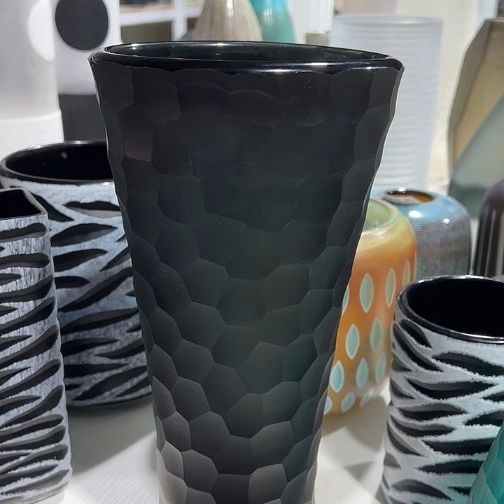 灰色磨刻花器花器高31口12