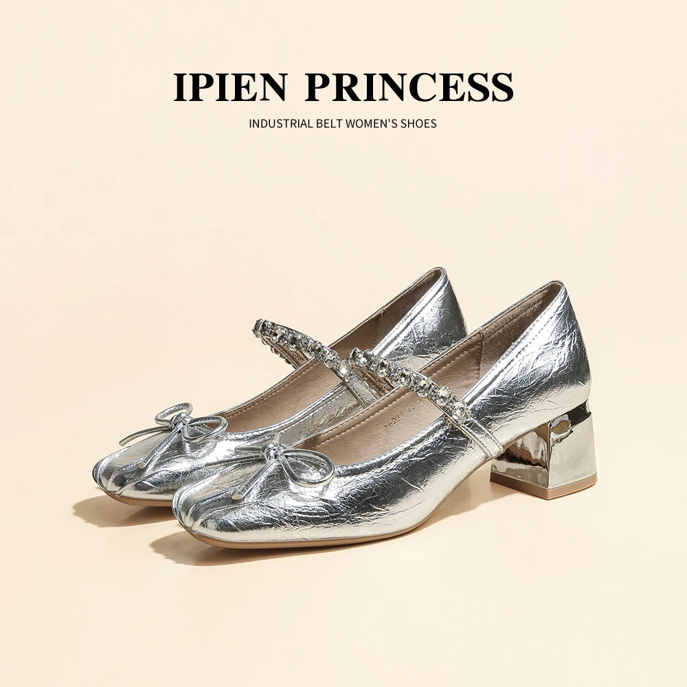 蝴蝶结水钻一字带单鞋女2025秋季新款法式玛丽珍鞋高跟芭蕾舞鞋子