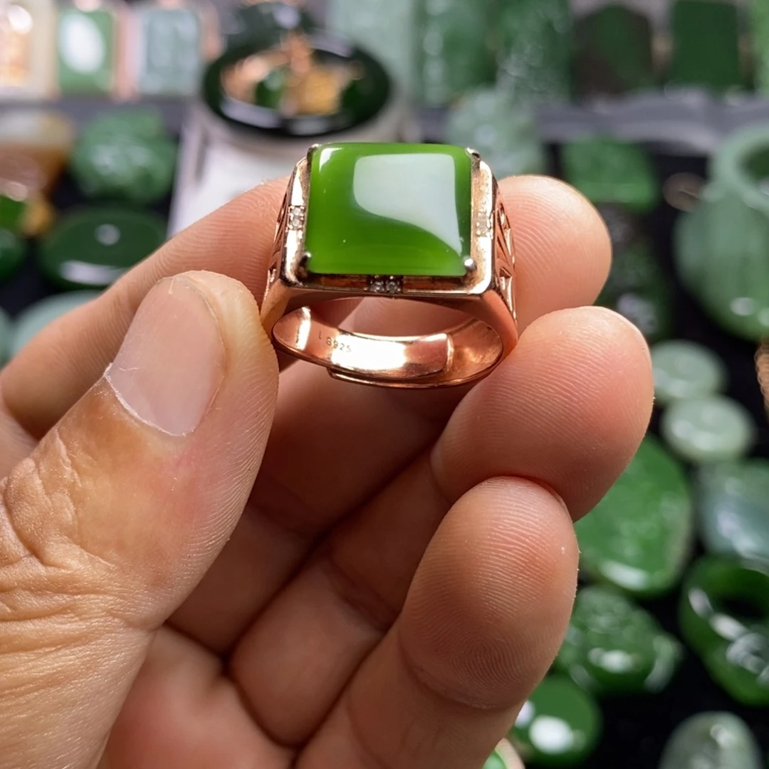 和田玉（碧玉）戒指银S925镶嵌