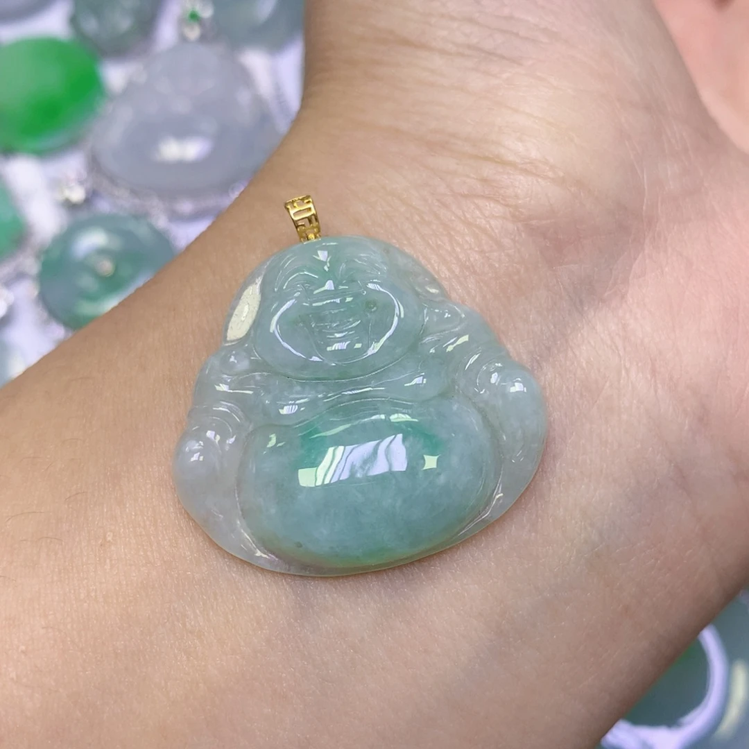 翡翠18K金镶嵌颈饰天然缅甸翡翠a货百元以上9元证书费自理