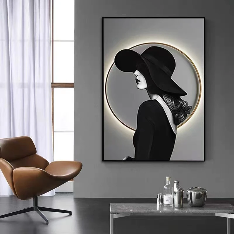 益师傅关装饰画现代走廊过道挂画铝合金边框客厅装饰画美女80120