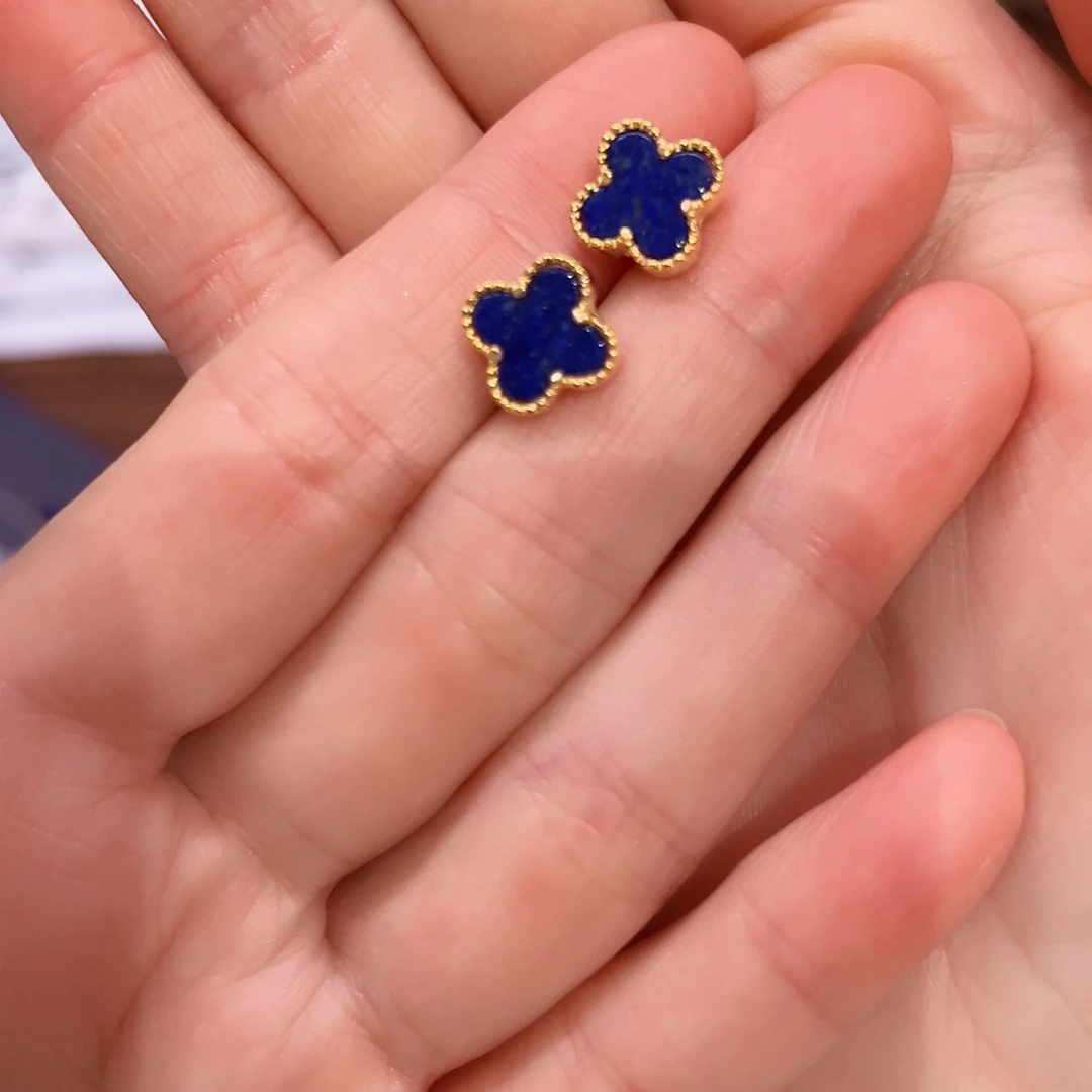 青金石银S925镶嵌耳饰耳饰大号