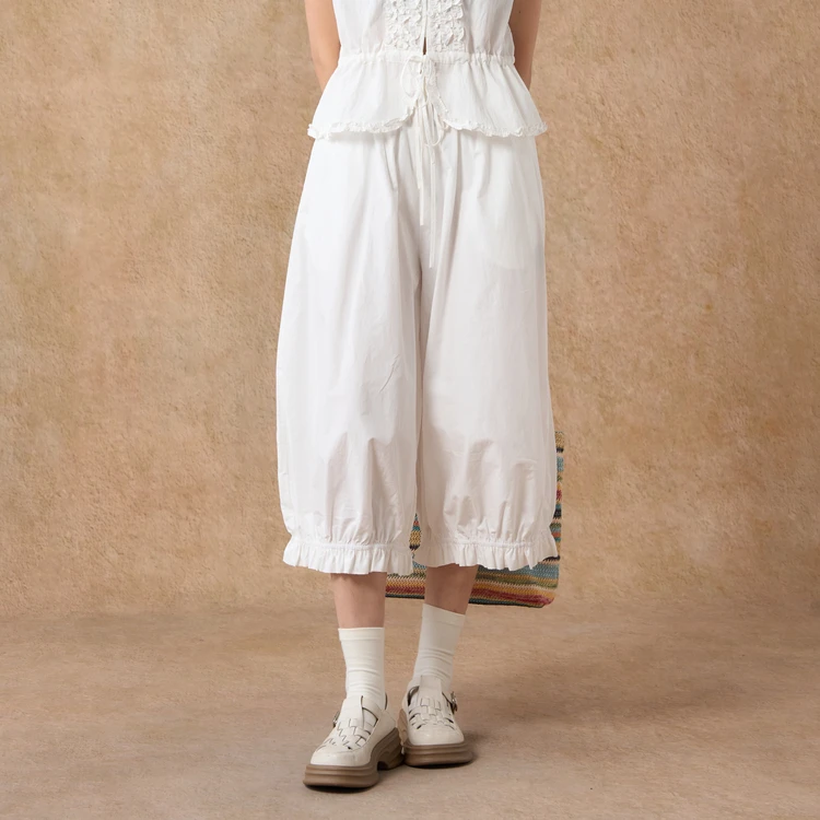 西町村屋休闲文艺感灯笼裤女夏季新款简约百搭宽松裤子XHAB10564