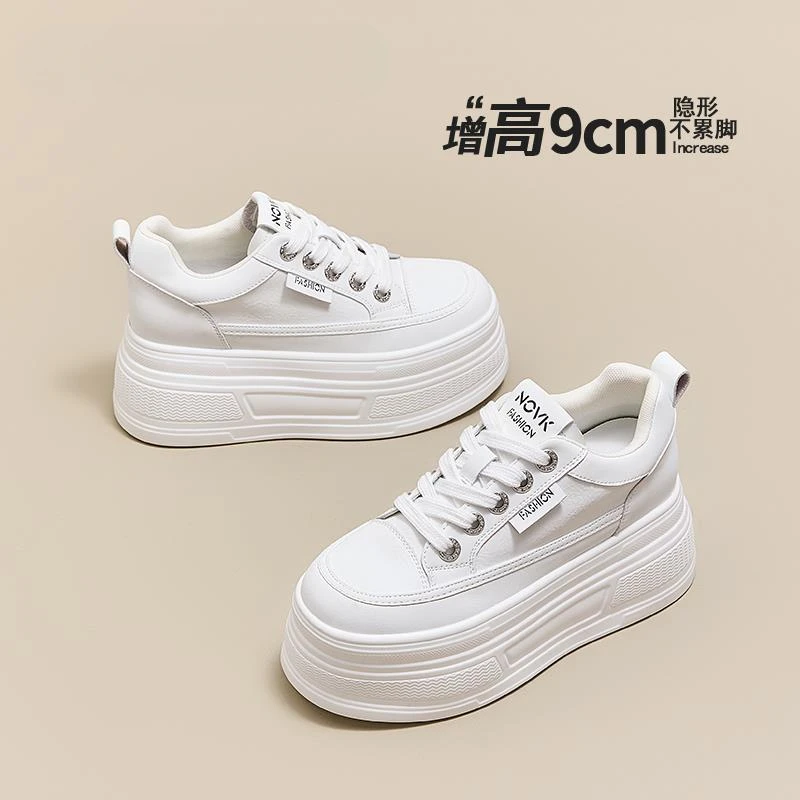 纪诗哲女鞋厚底增高小白鞋女2025新款夏季透气百搭板鞋时尚单鞋女