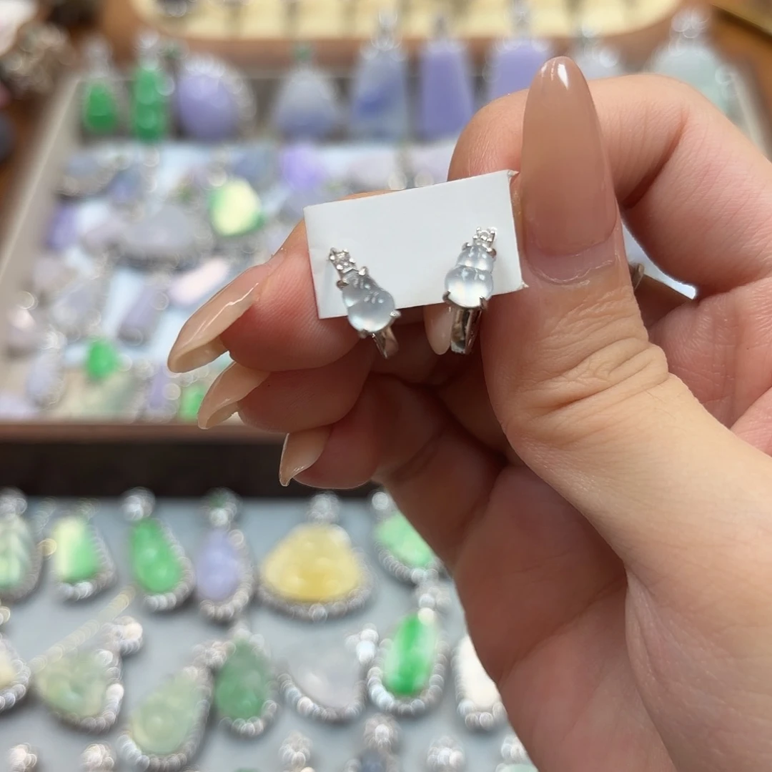 翡翠银S925镶嵌耳环