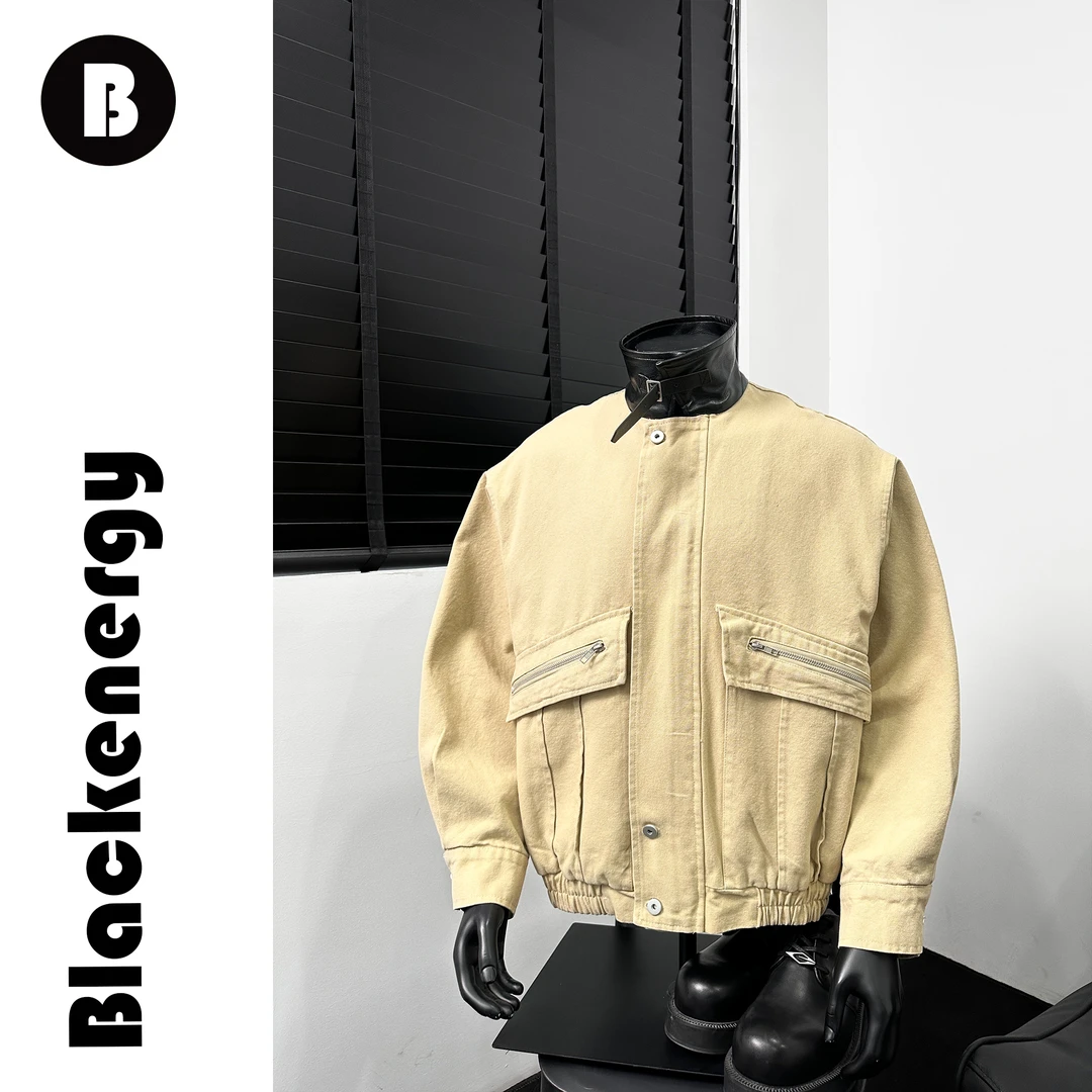 解构风翻领外套男春秋季美式小众休闲美式复古工装宽松重磅夹克