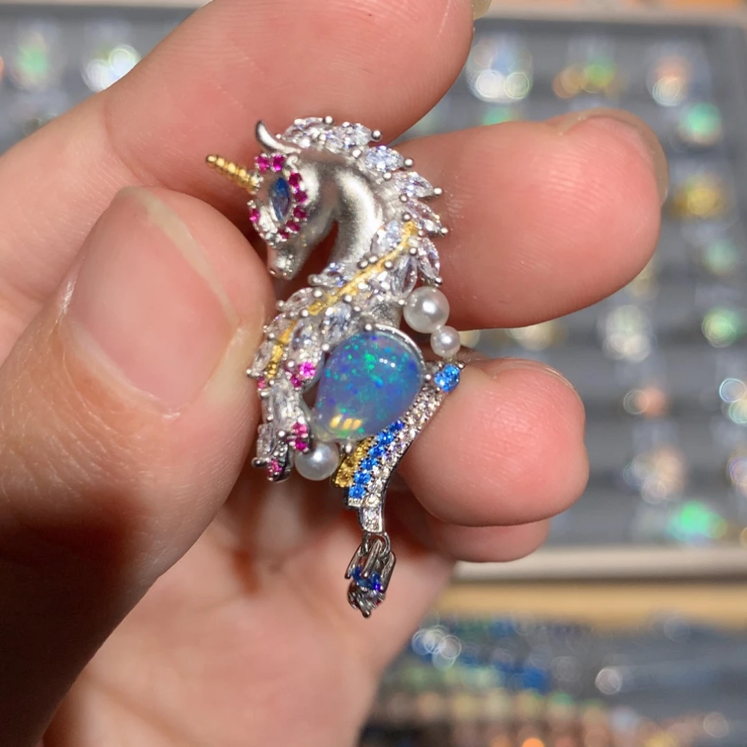 银S925镶嵌欧泊欧泊吊坠y