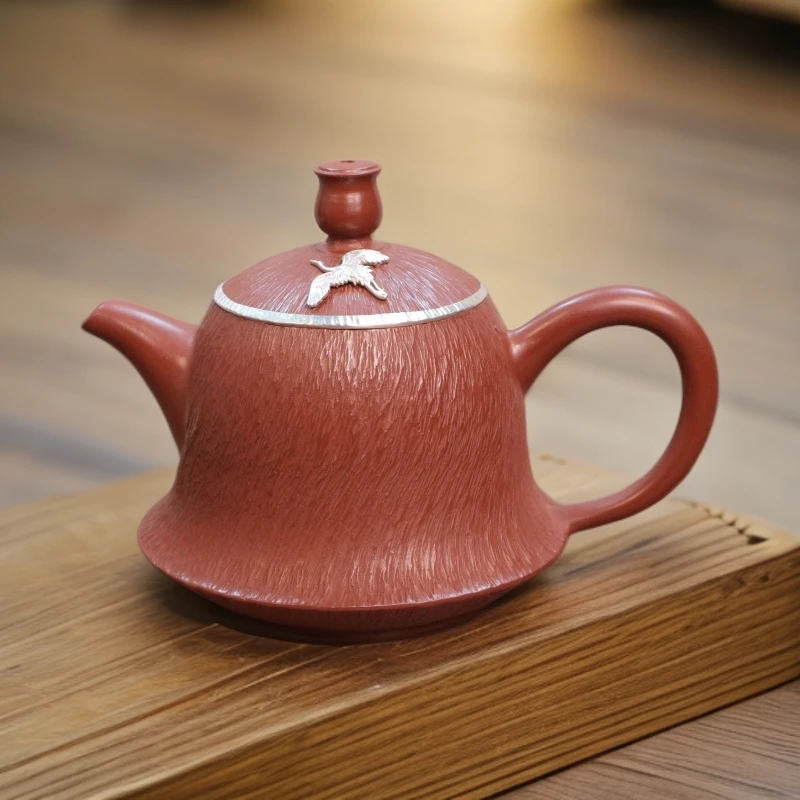 包银口金钟壶 潮州手拉壶超薄胎小品壶全手工朱泥冲灌茶器