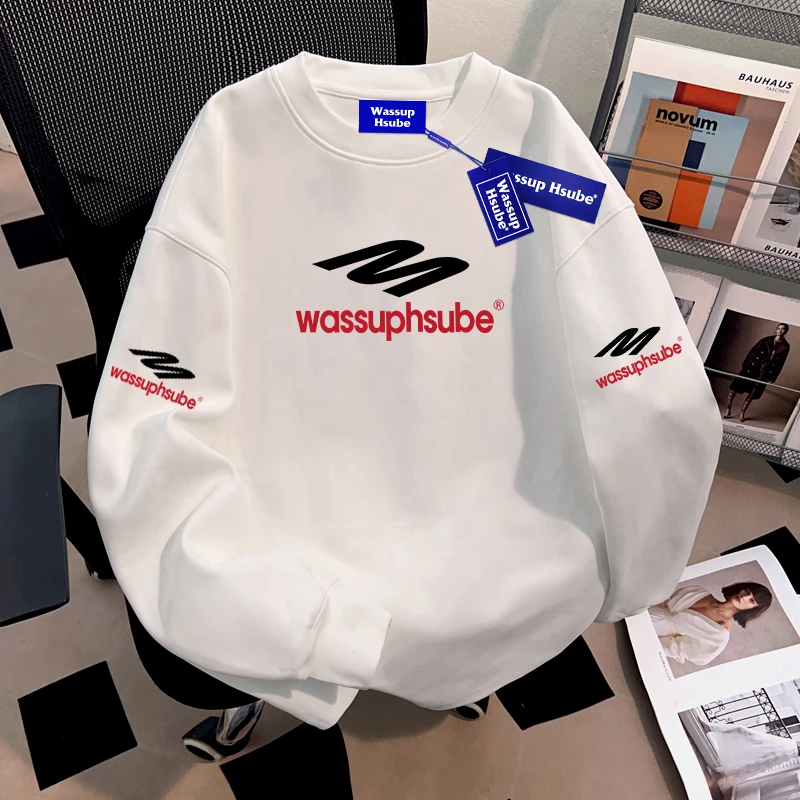 WASSUP HSUBE潮酷高街男士重磅纯棉长袖T恤百搭休闲宽松体恤上衣