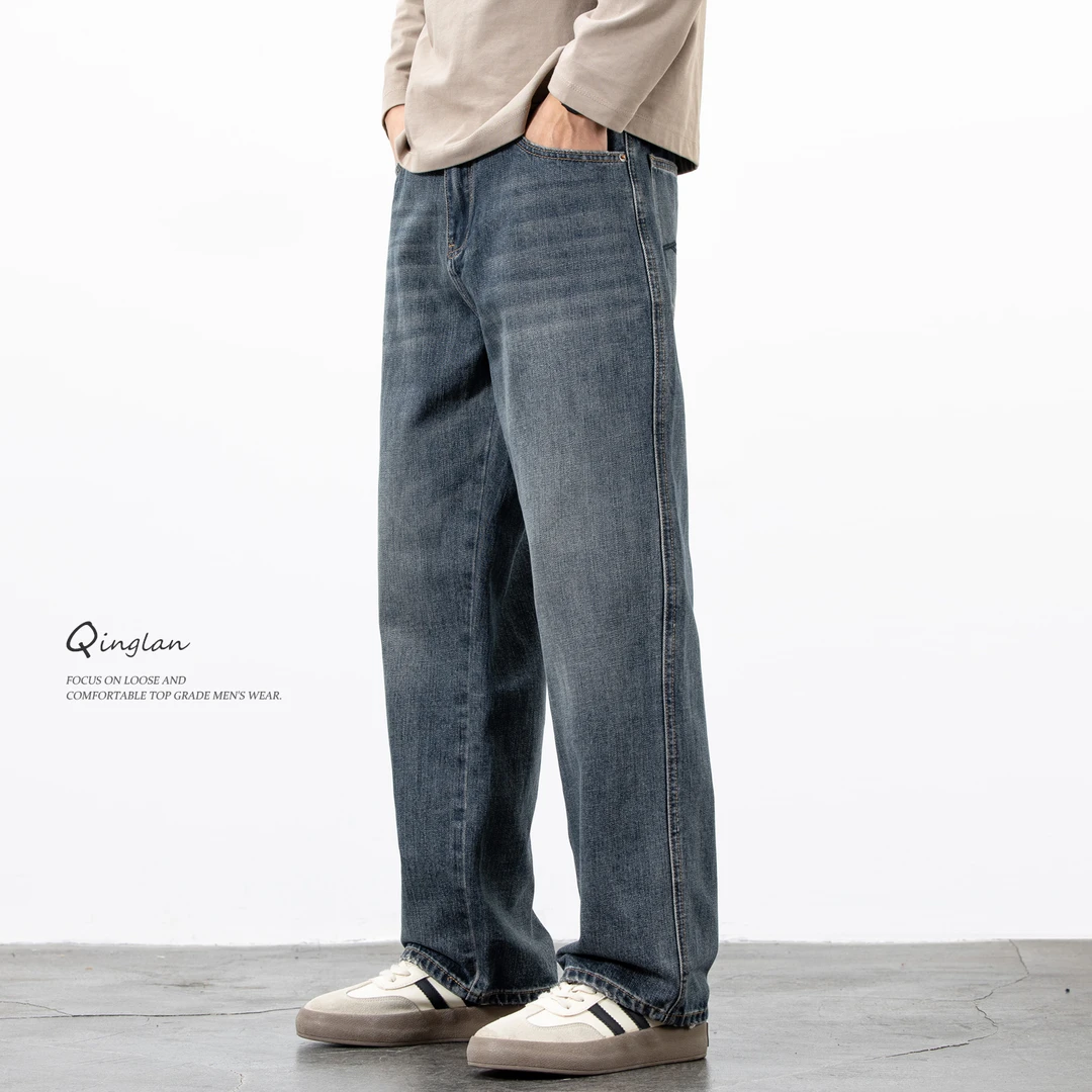 美式复古牛仔裤男直筒宽松潮牌休闲大码百搭痞帅青少年裤子秋冬款
