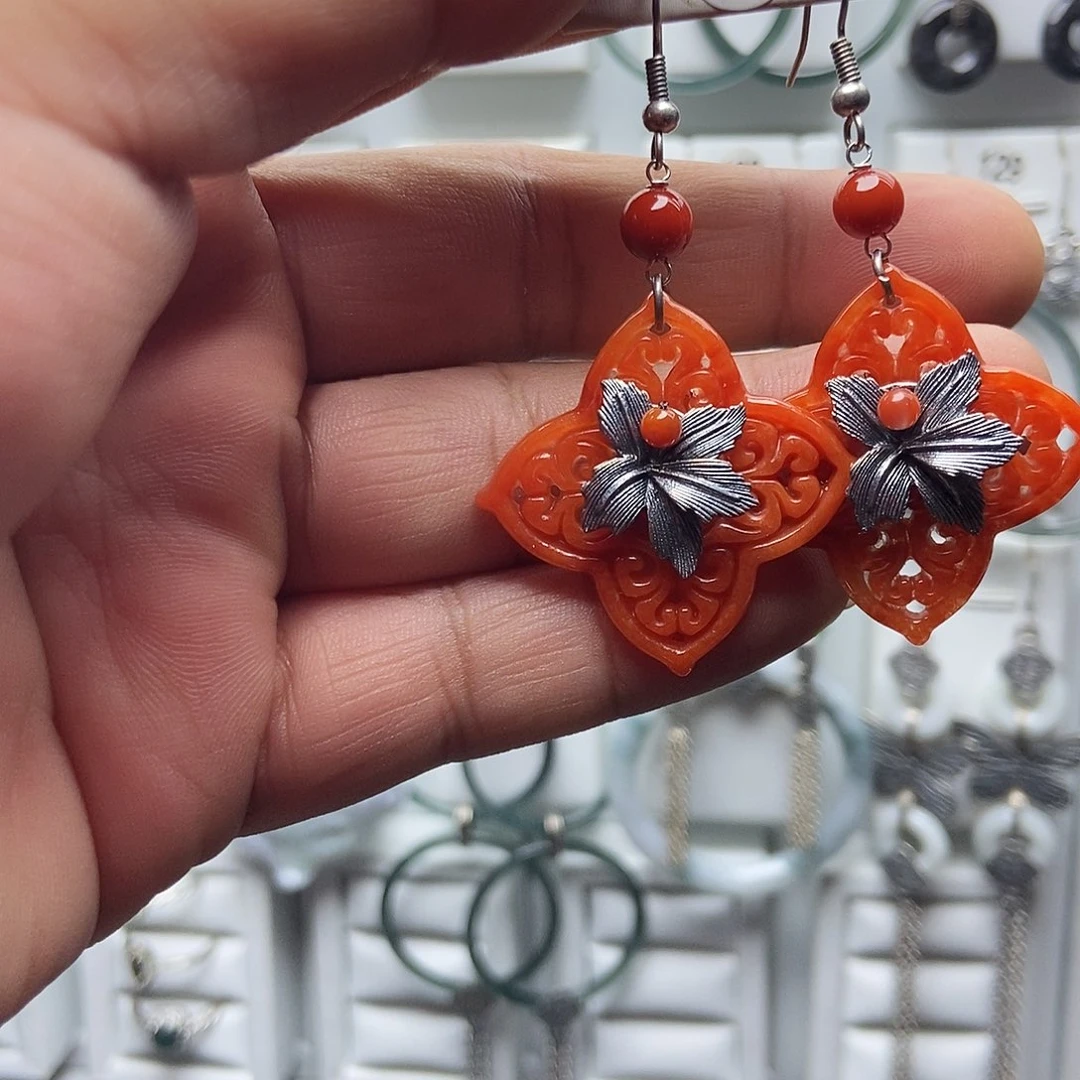 翡翠银S925镶嵌耳饰品质珠宝