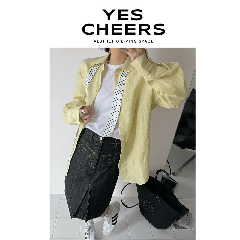 悦是YESCHEERS【暖柠】鹅黄色苎麻衬衫 8179