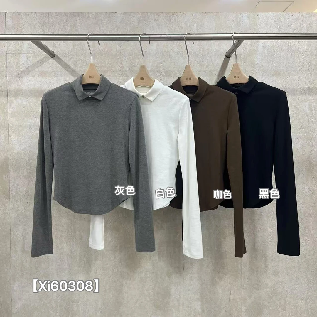 鑫燃KIKI （polo小翻领）秋季新款小翻领系扣精致上衣 60308 XI