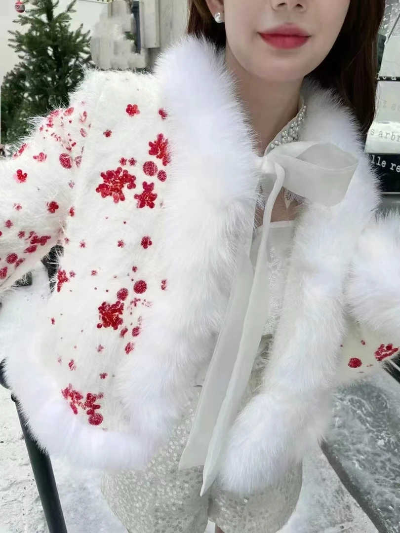 新疆发货！常规款毛领短外套女士百搭女款冬季加厚白色重工夹绒