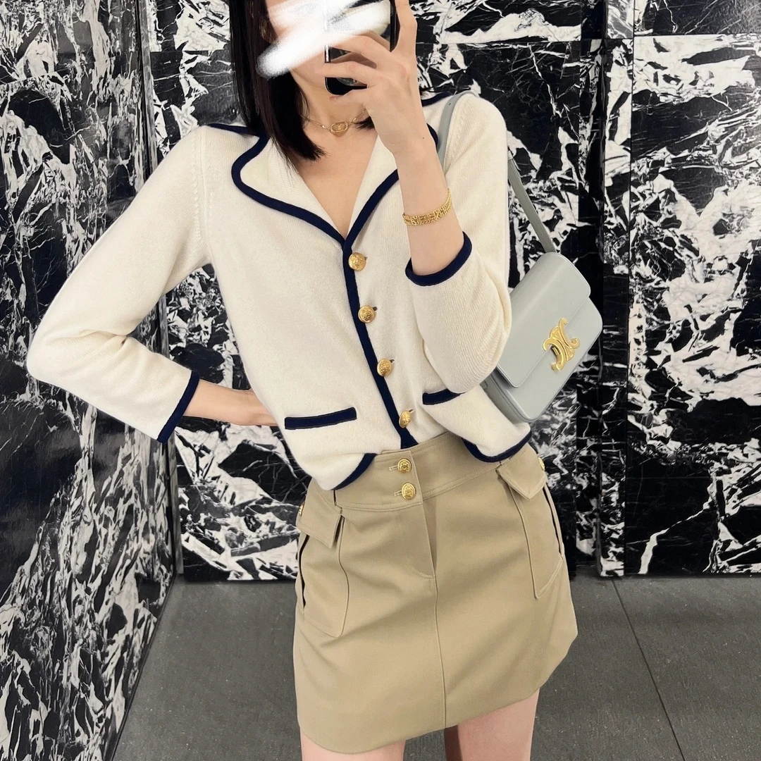 99新 Celine/思琳 Celine 米白色羊绒开衫 XS  12247557