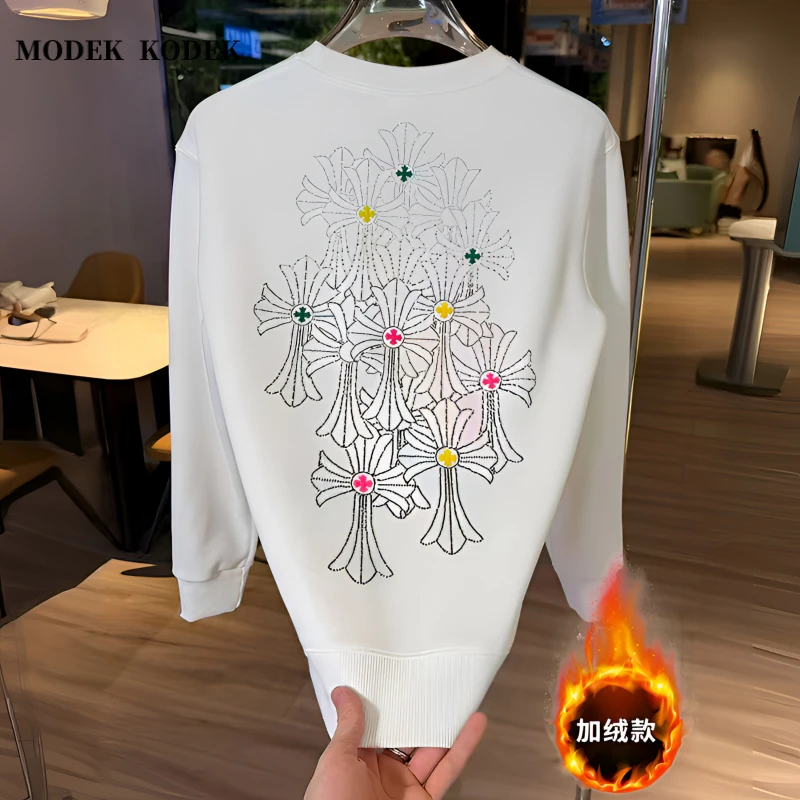 MODEK KODEK冬季新款男烫钻加绒卫衣高级感潮牌宽松圆领百搭上衣