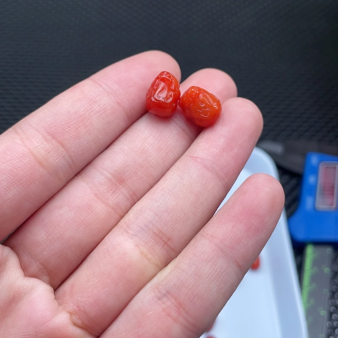 南红玛瑙13号 8*11柿子红立体貔貅一组2颗未镶嵌