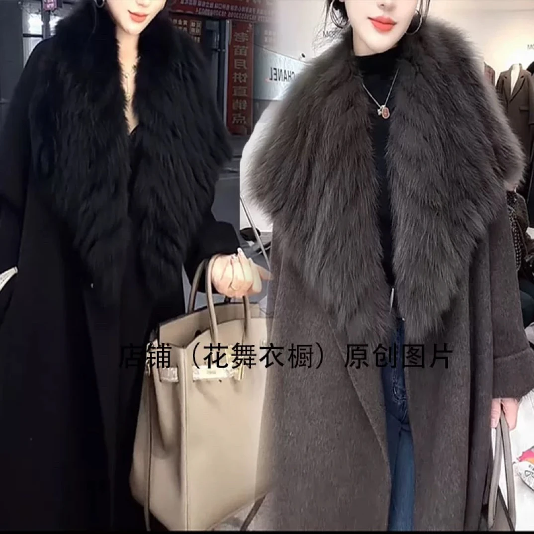 高级感毛领风衣女长款大翻领时尚外套秋冬新款轻奢重工毛立领外套