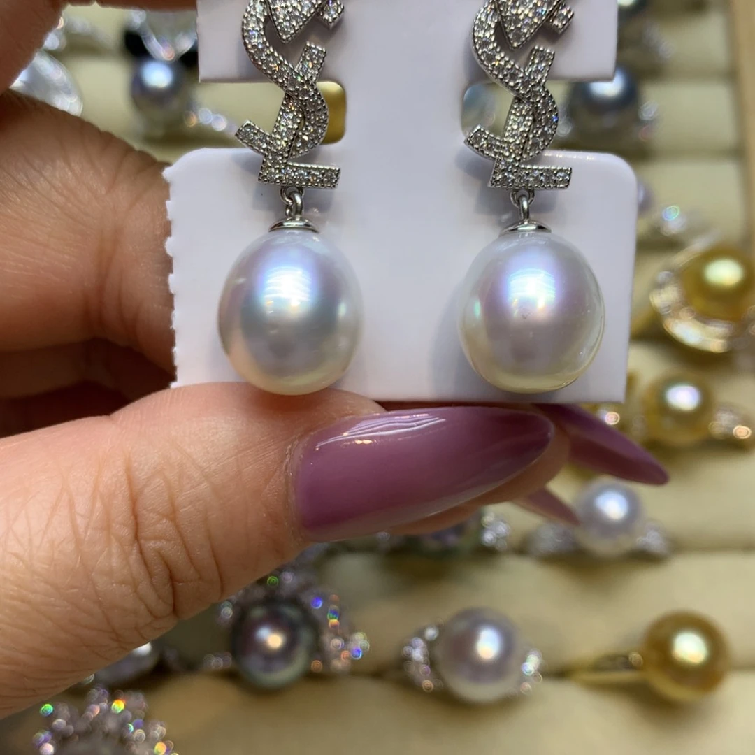 银S925镶嵌耳饰海水珍珠