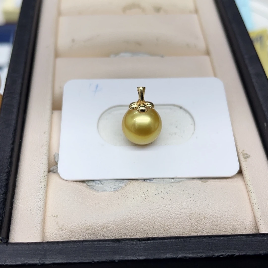 海水珍珠颈饰银S925镶嵌金珠浓金柿子吊坠11-12mm