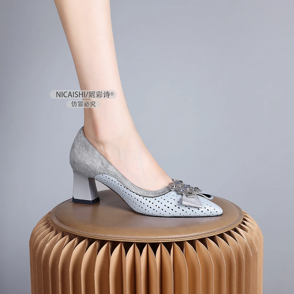 2025年新款夏季温柔仙女风单鞋气质镂空简约时尚百搭浅口女鞋1620