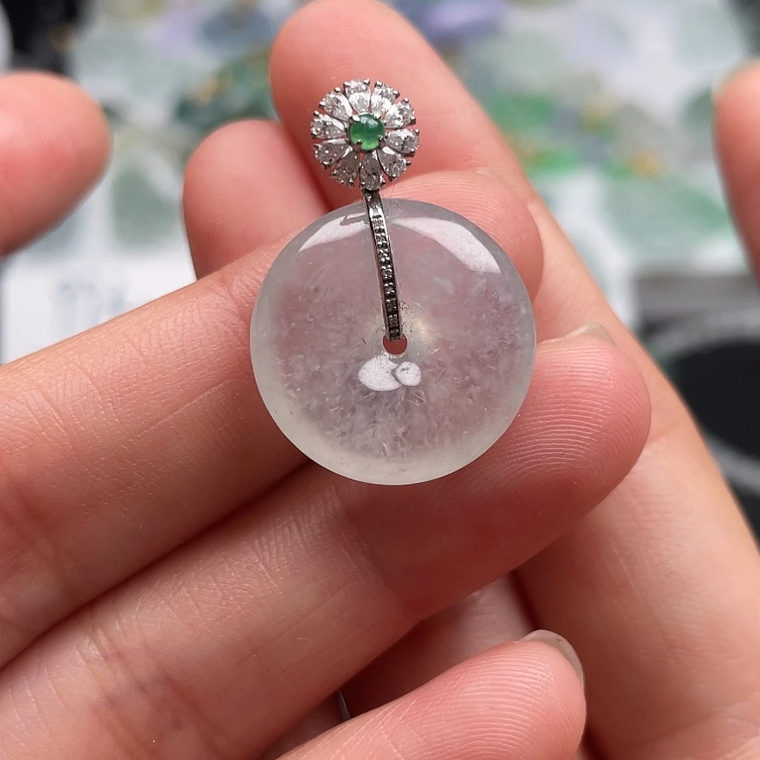 翡翠18K金镶嵌吊坠(不含链)