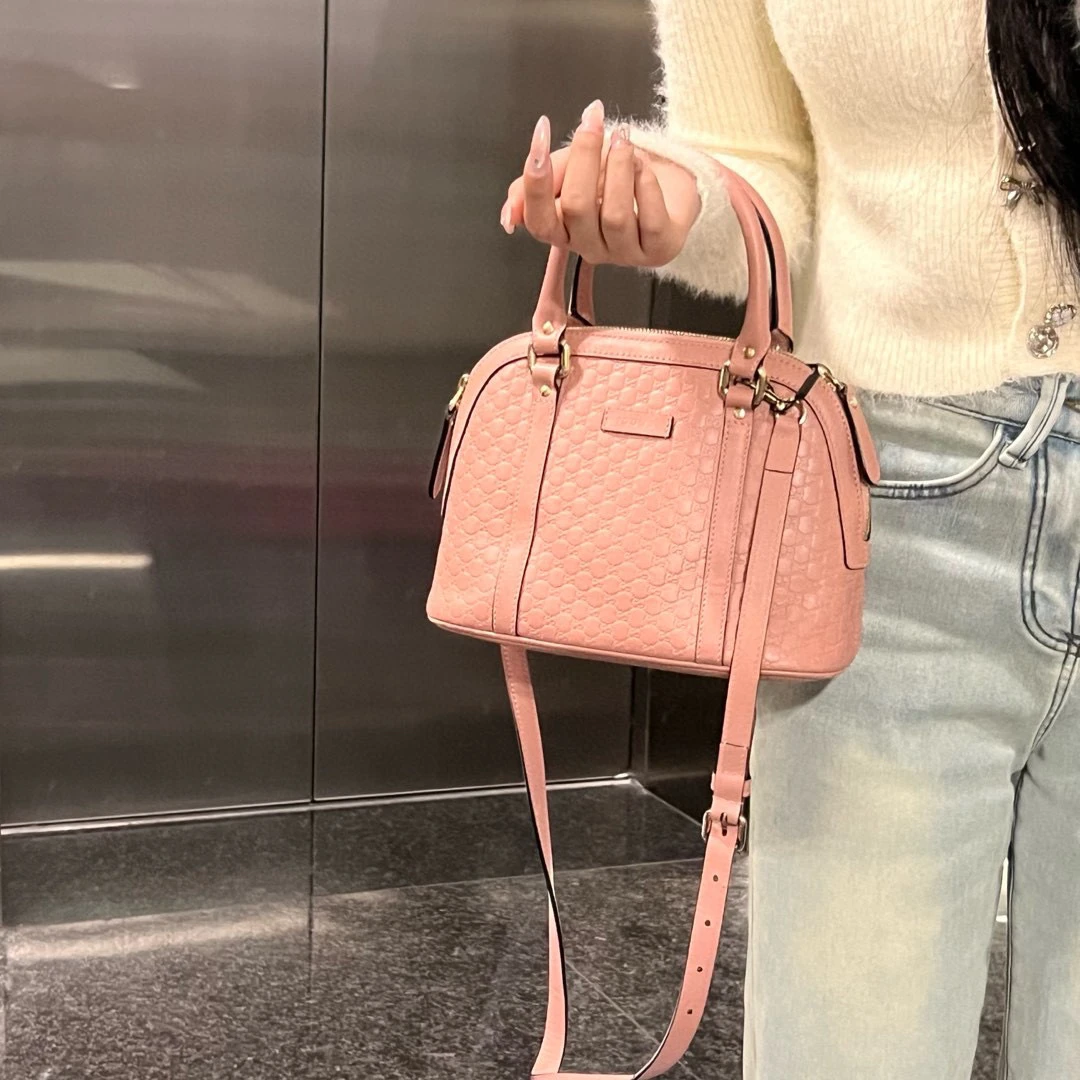 95新 GUCCI/古驰 gucci藕粉色bb贝壳手提斜挎包