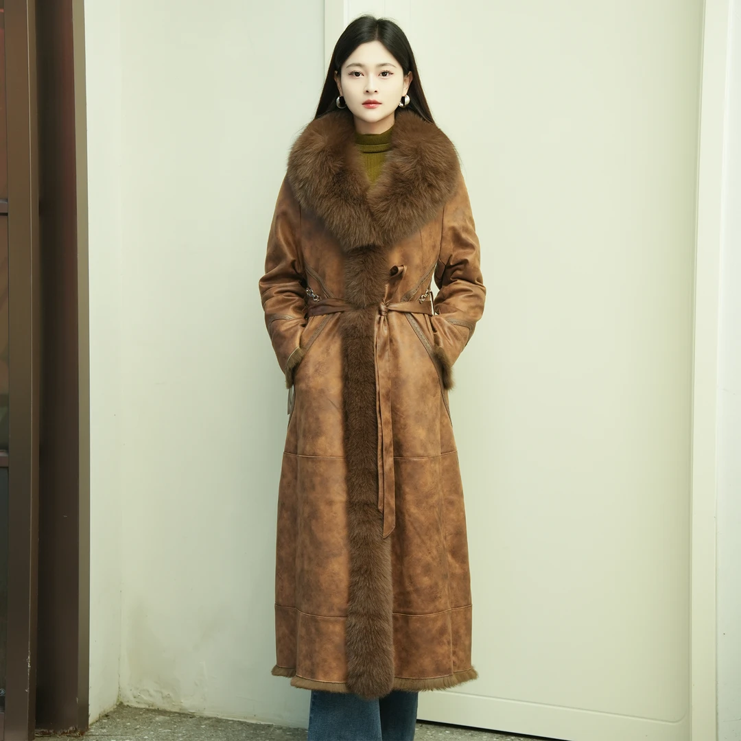 MY TENO/马天奴 人造皮草 VHAG94黑色100中长款长袖女三粒扣V领