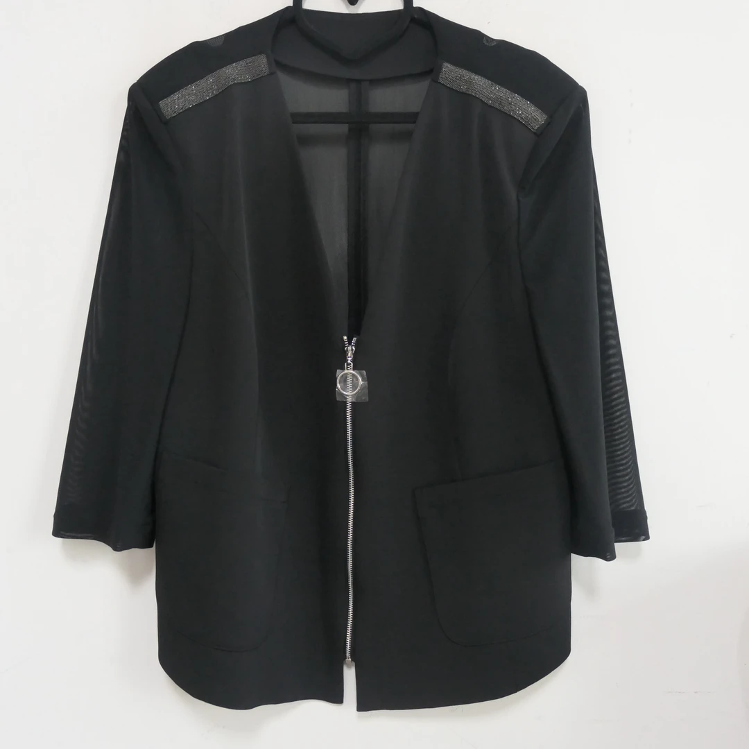 AB-8987早秋款拉链氨纶网肩章立兜外套