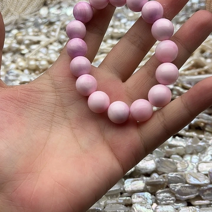 玛瑙/玉髓未镶嵌珠宝半成品一条12.5mm左右粉贝贝手串