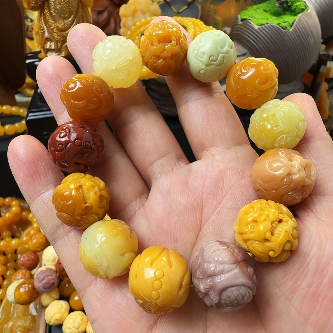 k***o石英质玉（缅黄）未镶嵌吊坠卡17.5多宝貔貅手串