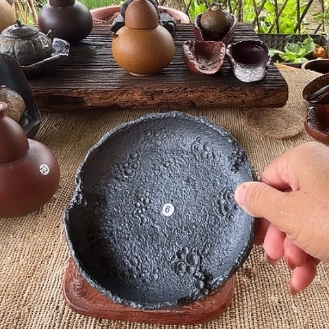 玲姐茶具粗黑淘泥柴烧壶承