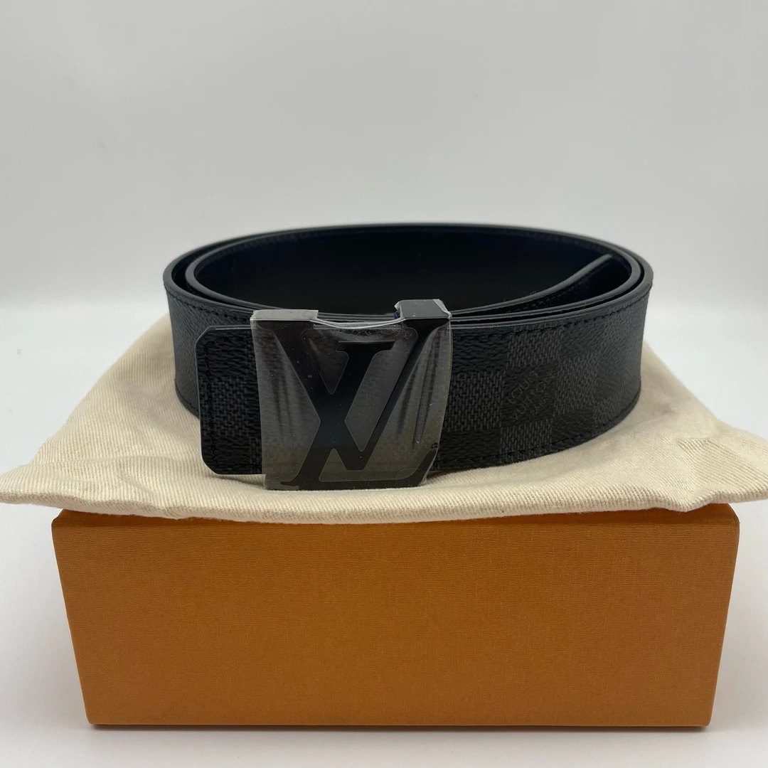 未使用 LouisVuitton/路易威登 95码磨砂扣黑棋盘格腰带15642999