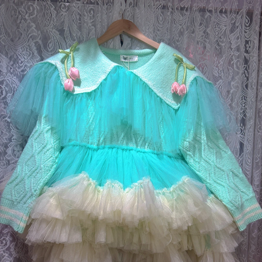 1108设计师款熊纱纱拼接毛衣连衣裙秋冬洋气小众炸街高级感女款