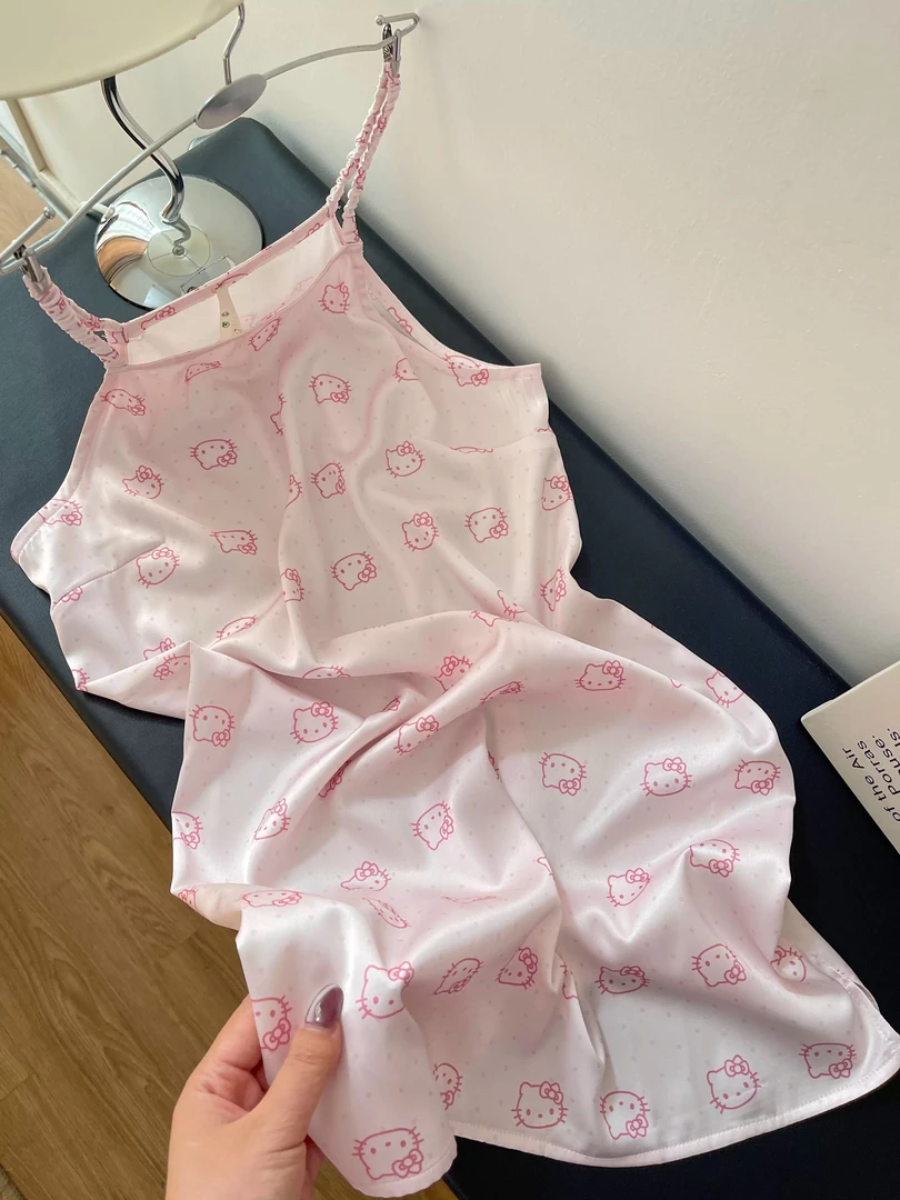 【DMXJ大梦想家】纯欲HelloKitty冰丝睡衣女夏季款甜美连衣裙居家裙