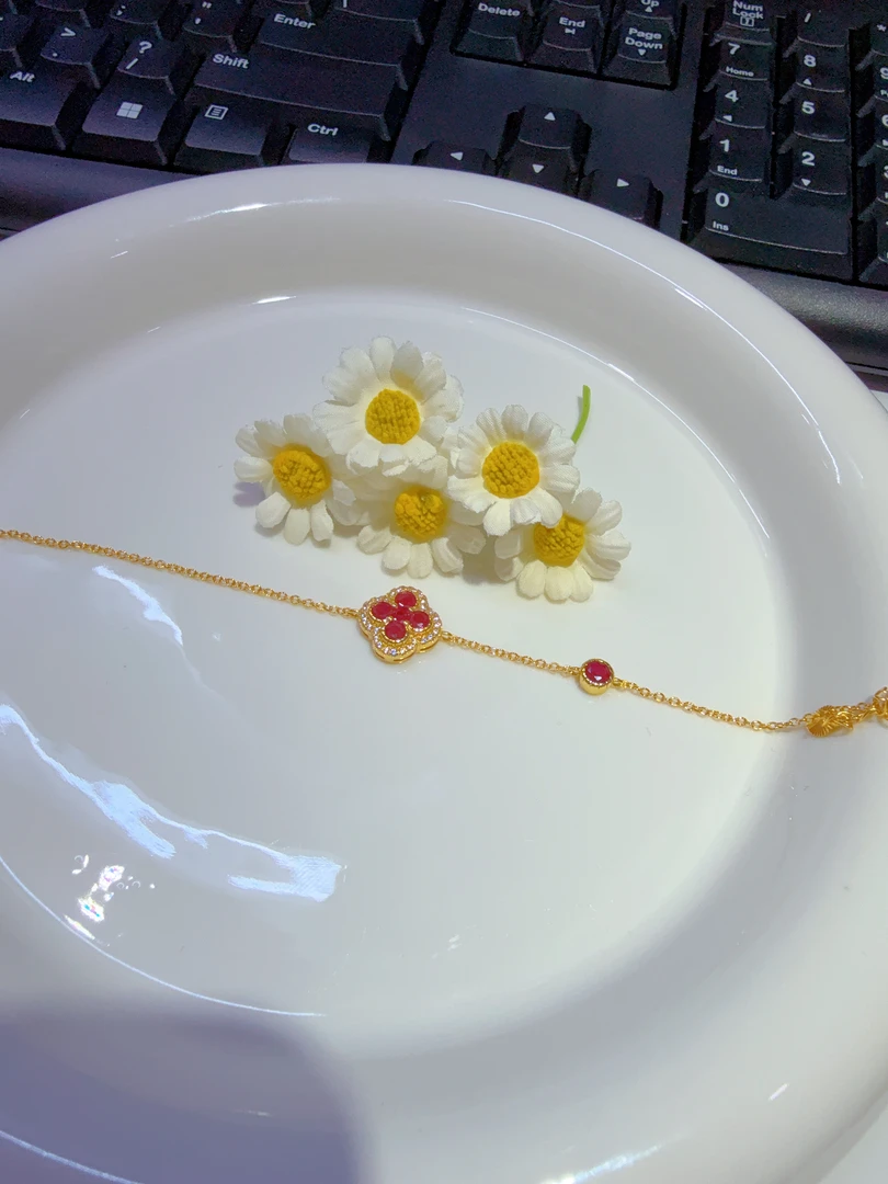 培育红宝石高端珠宝鸽血红四叶草手链K590