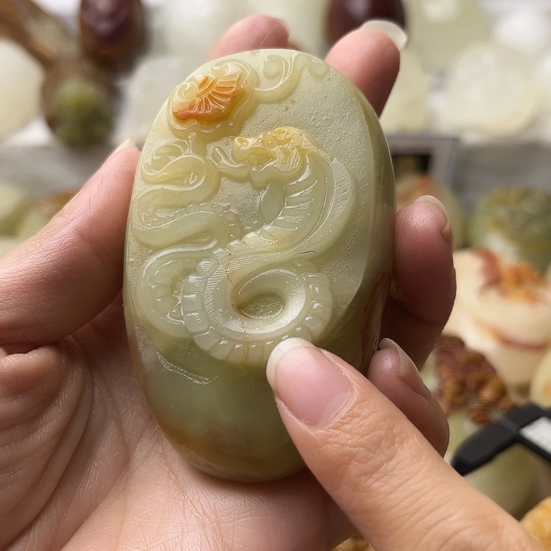 石材方解石手把摆件不退换蛇微瑕